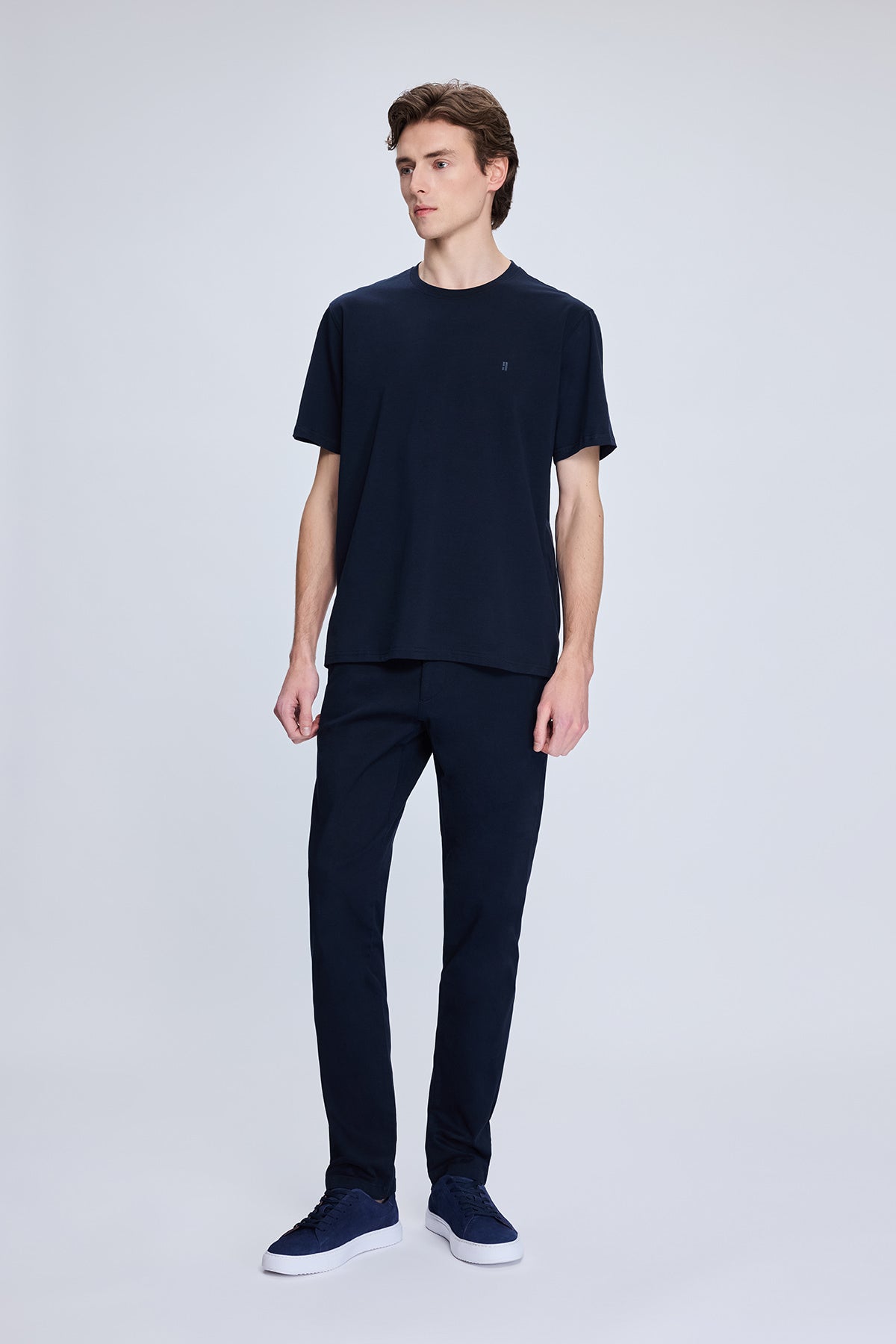 Regular Fit Navy Cotton Blend Crewneck T-Shirt - SAYKI