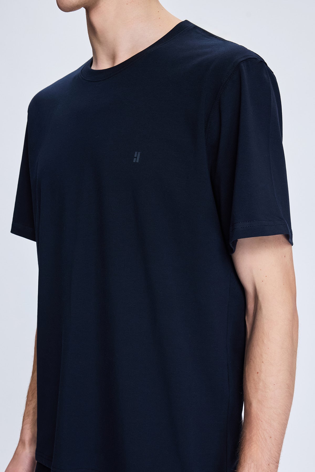 Regular Fit Navy Cotton Blend Crewneck T-Shirt - SAYKI