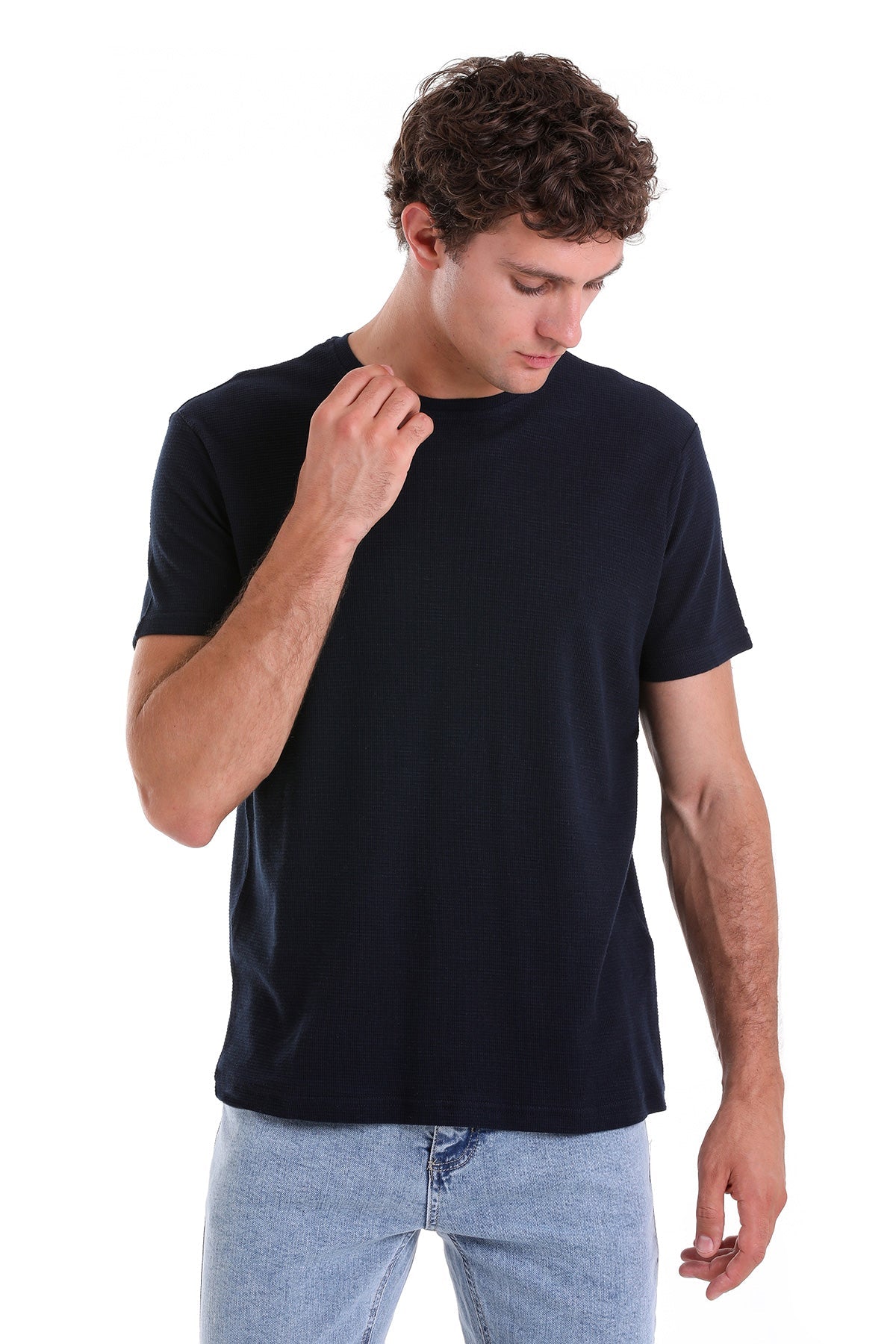 Regular Fit Navy Cotton Crew Neck T-Shirt - SAYKI