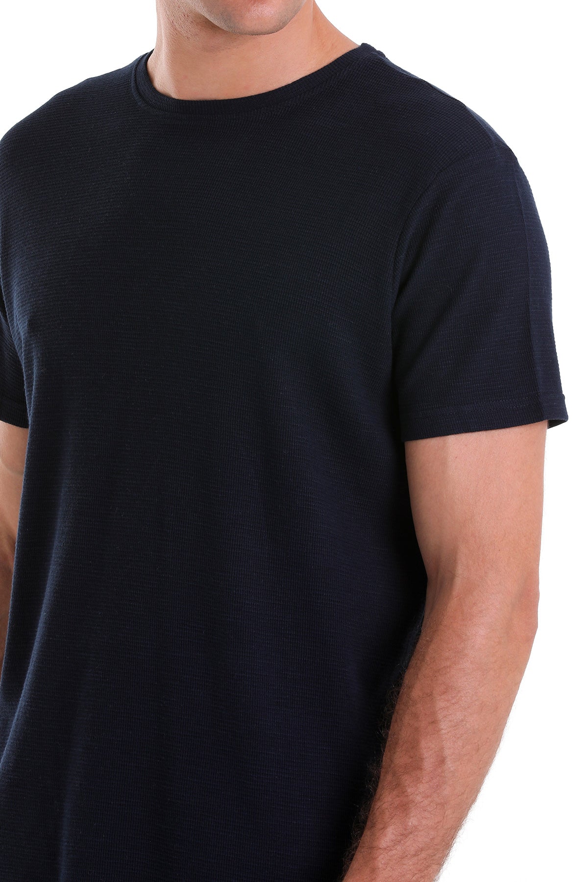 Regular Fit Navy Cotton Crew Neck T-Shirt - SAYKI