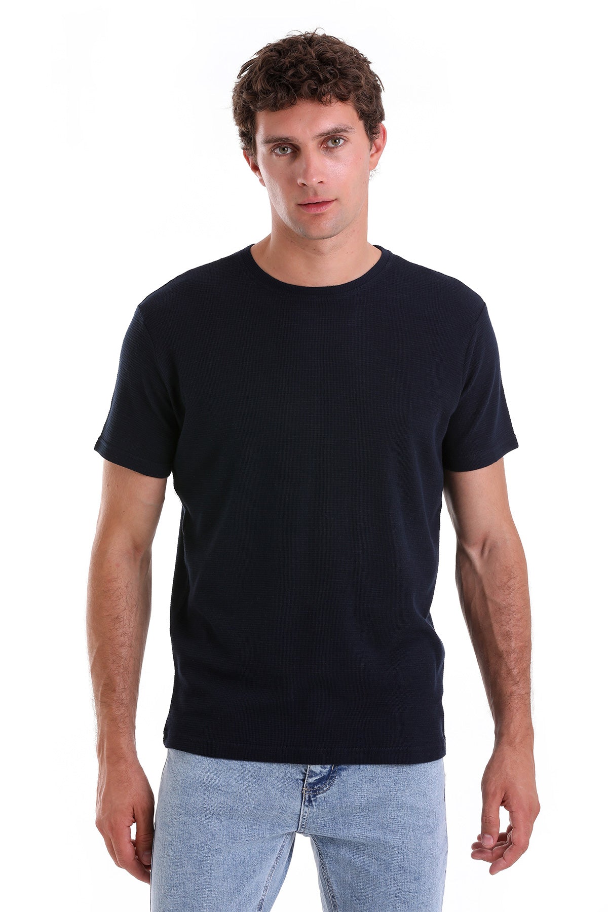 Regular Fit Navy Cotton Crew Neck T-Shirt - SAYKI