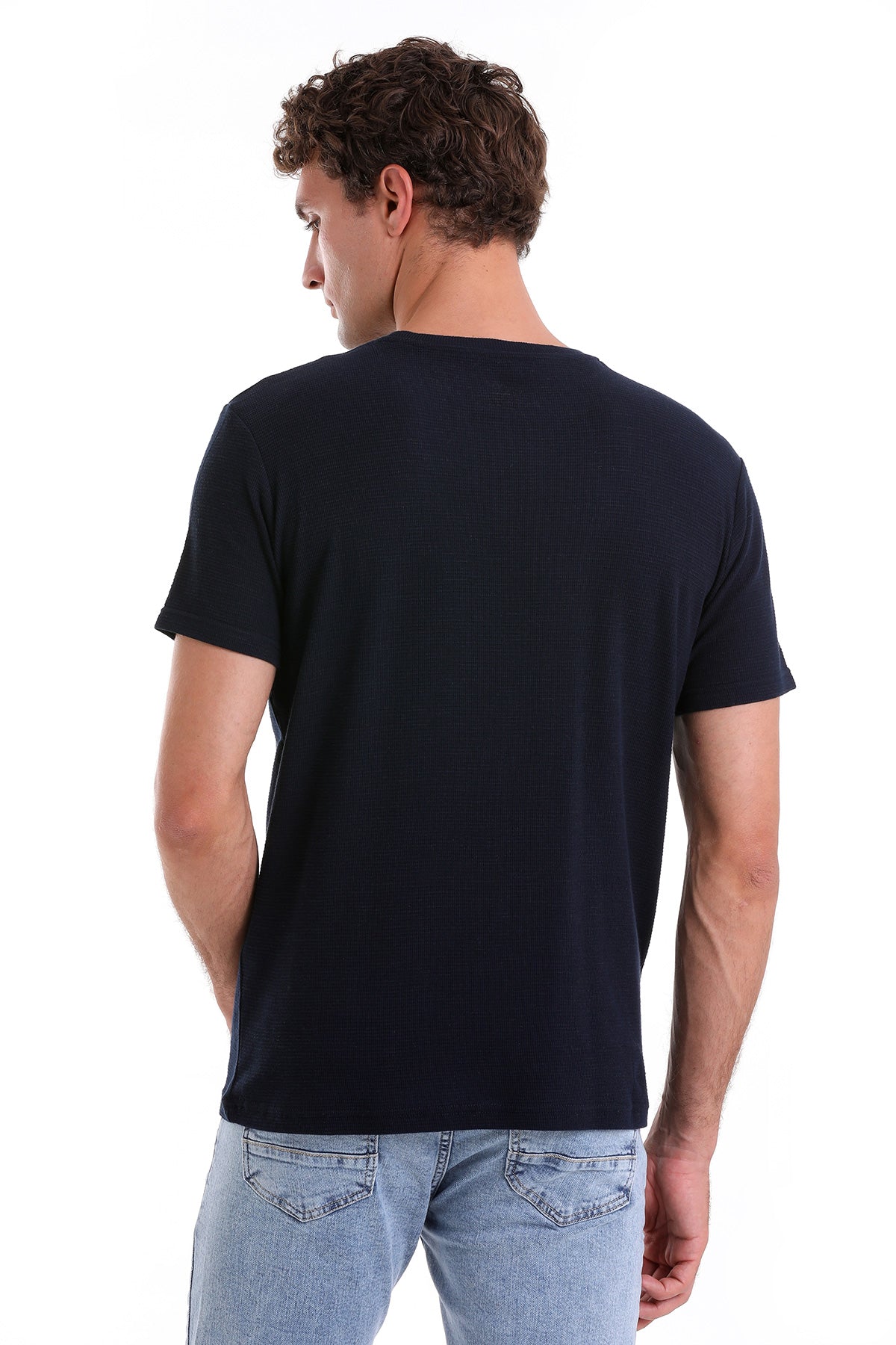 Regular Fit Navy Cotton Crew Neck T-Shirt - SAYKI