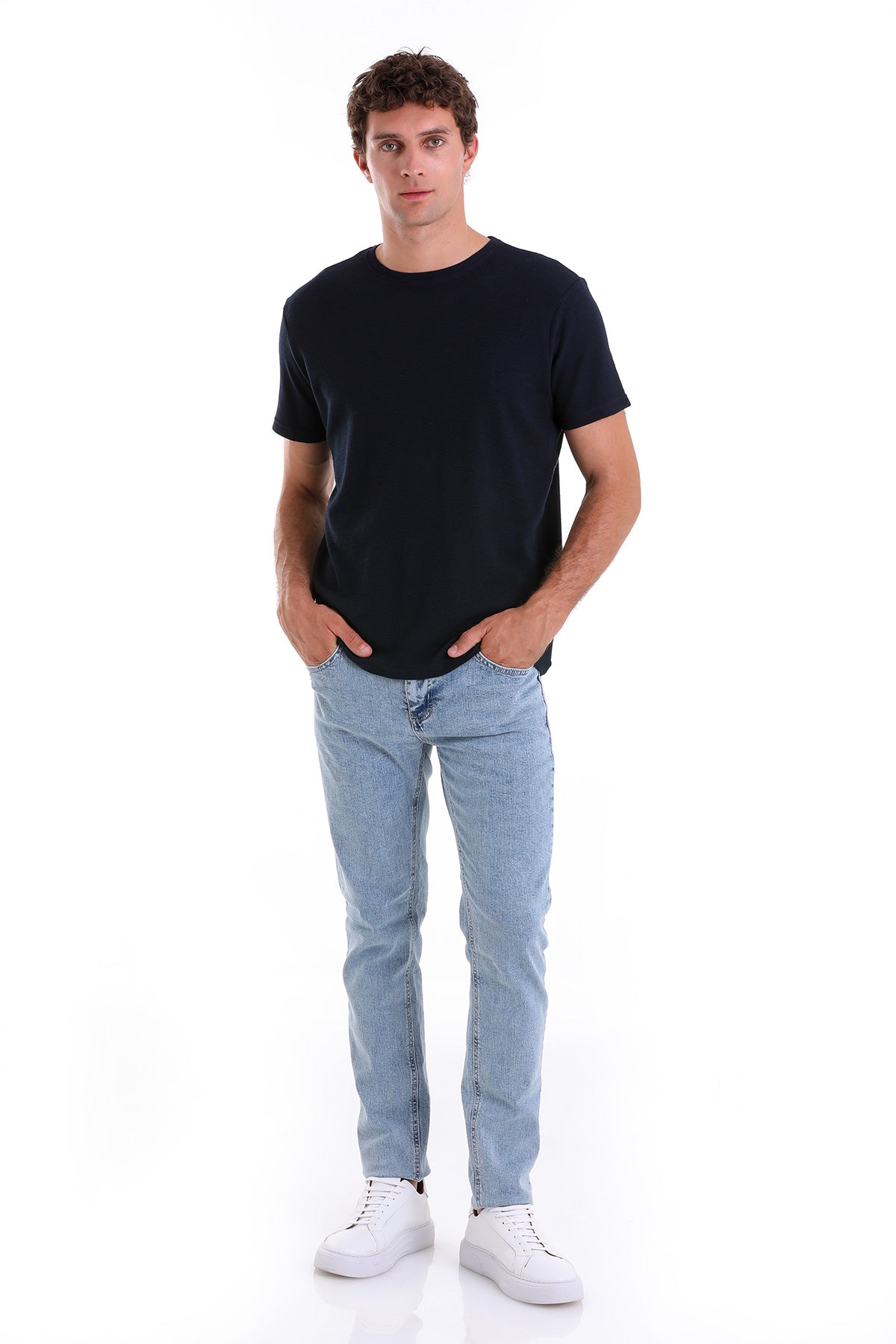 Regular Fit Navy Cotton Crew Neck T-Shirt - SAYKI