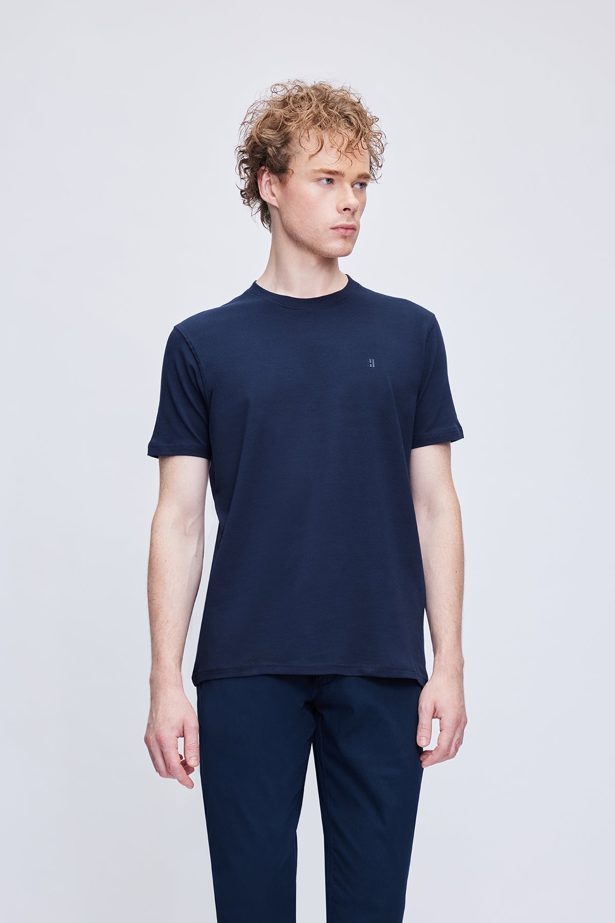 Regular Fit Navy Cotton Crewneck T-Shirt - SAYKI