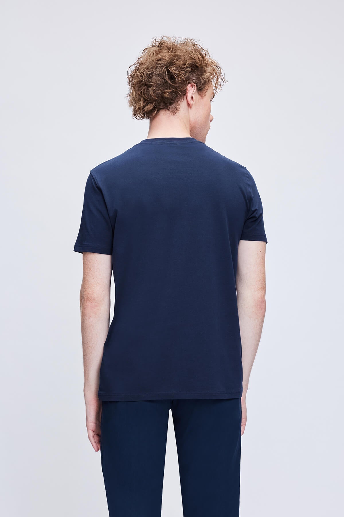 Regular Fit Navy Cotton Crewneck T-Shirt - SAYKI