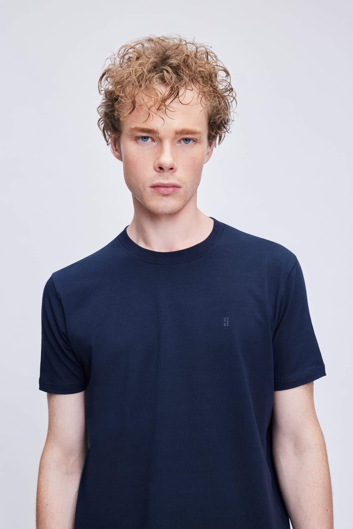 Regular Fit Navy Cotton Crewneck T-Shirt - SAYKI