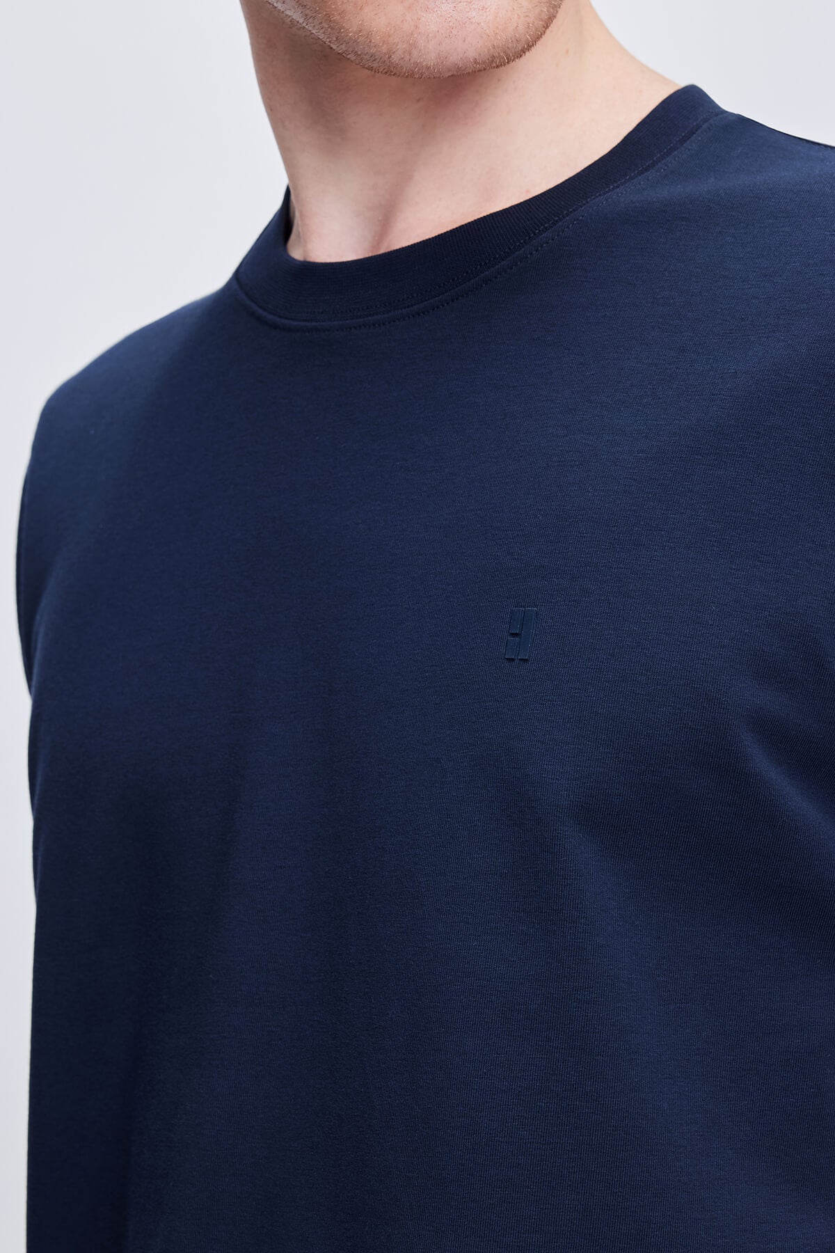 Regular Fit Navy Cotton Crewneck T-Shirt - SAYKI