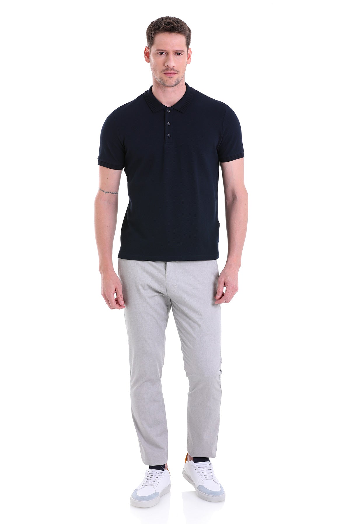 Regular Fit Navy Cotton Polo T-Shirt - SAYKI