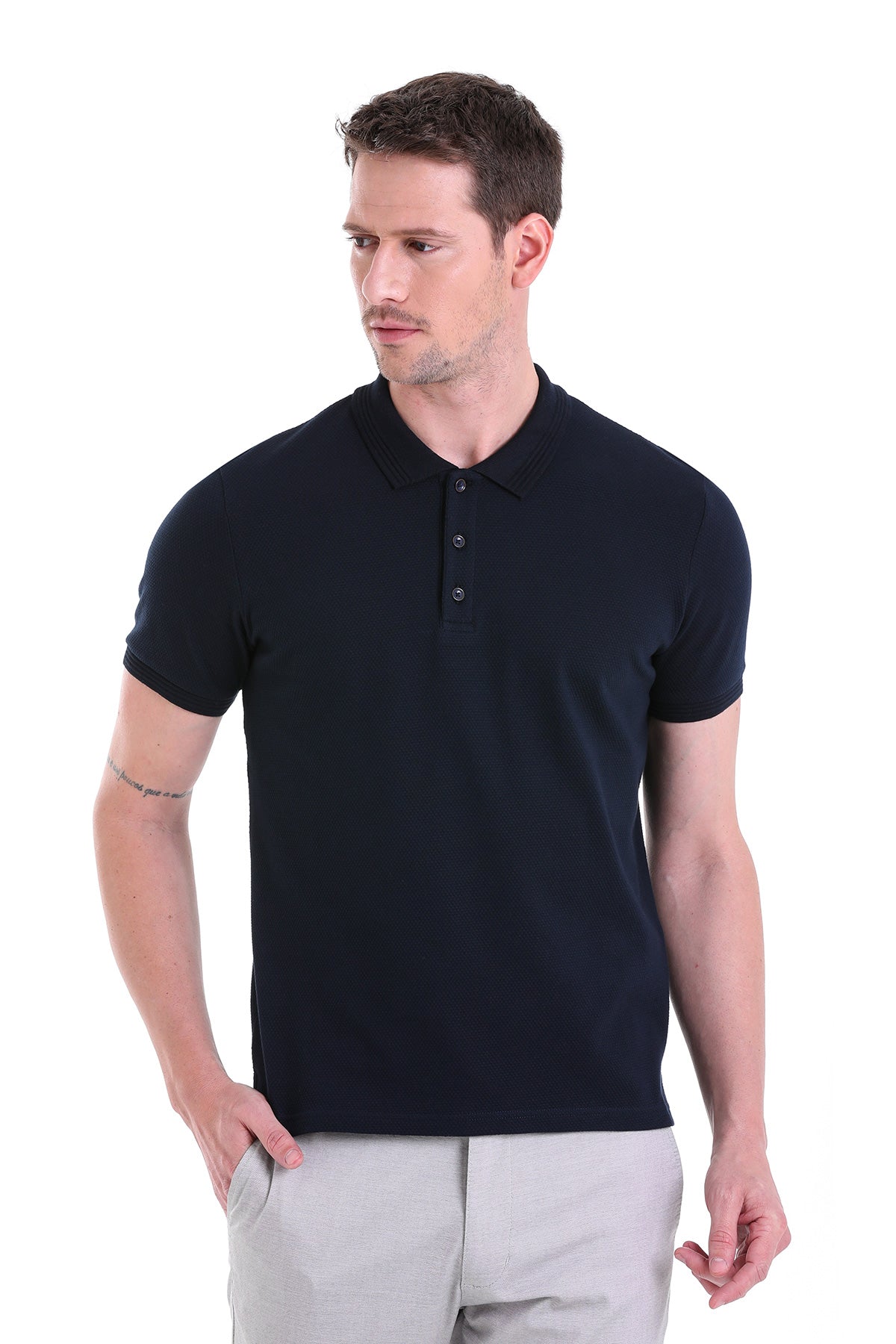 Regular Fit Navy Cotton Polo T-Shirt - SAYKI