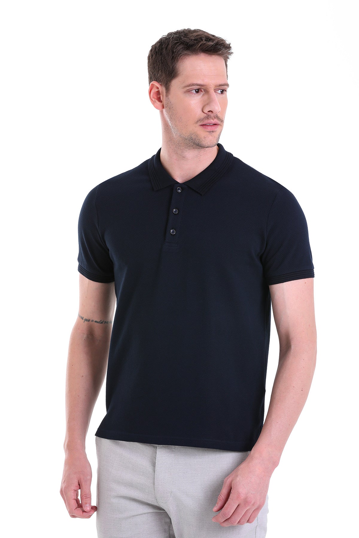Regular Fit Navy Cotton Polo T-Shirt - SAYKI