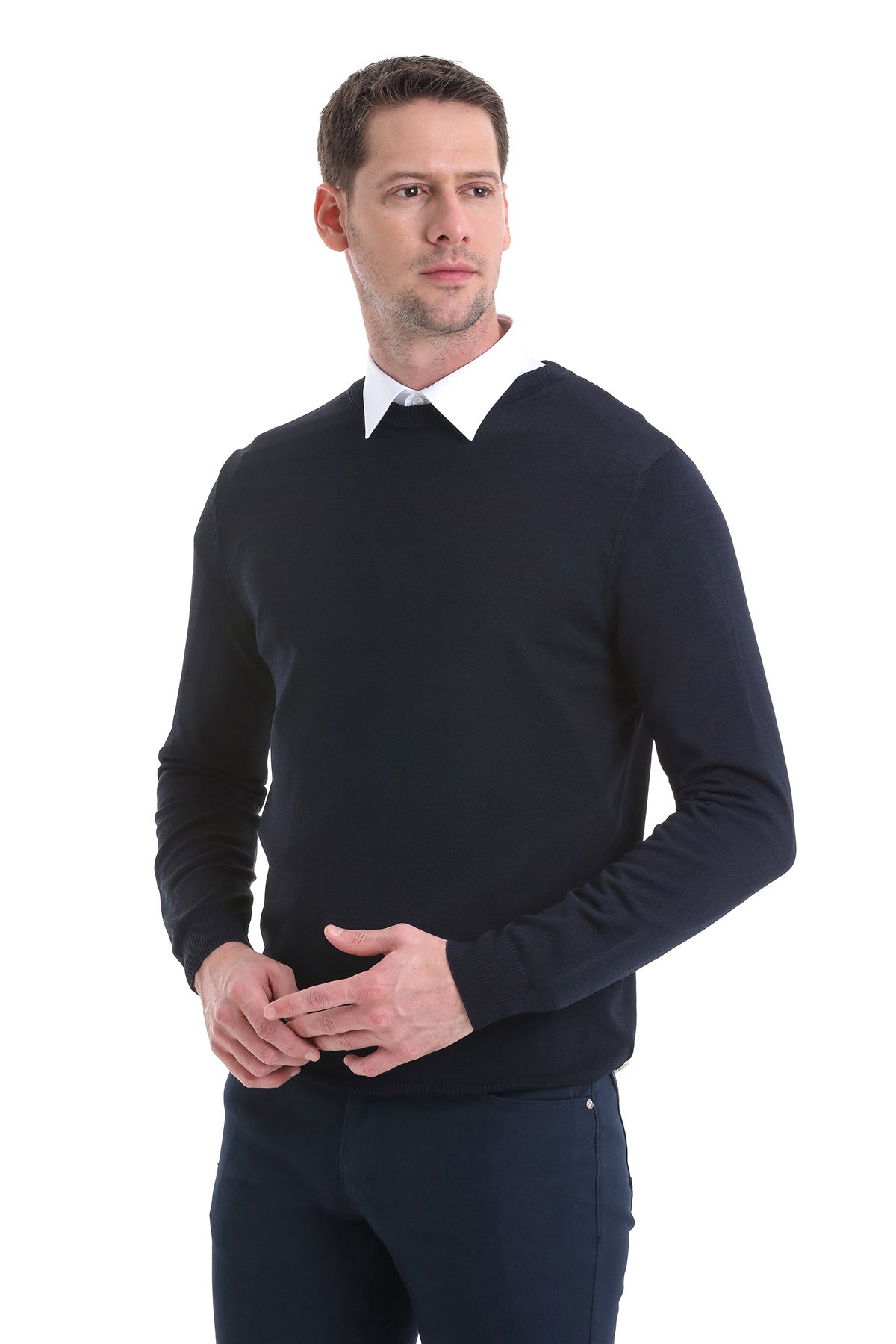 Regular Fit Navy Crewneck Sweater - SAYKI