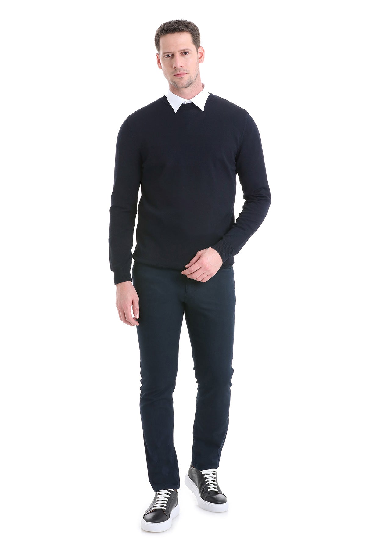 Regular Fit Navy Crewneck Sweater - SAYKI