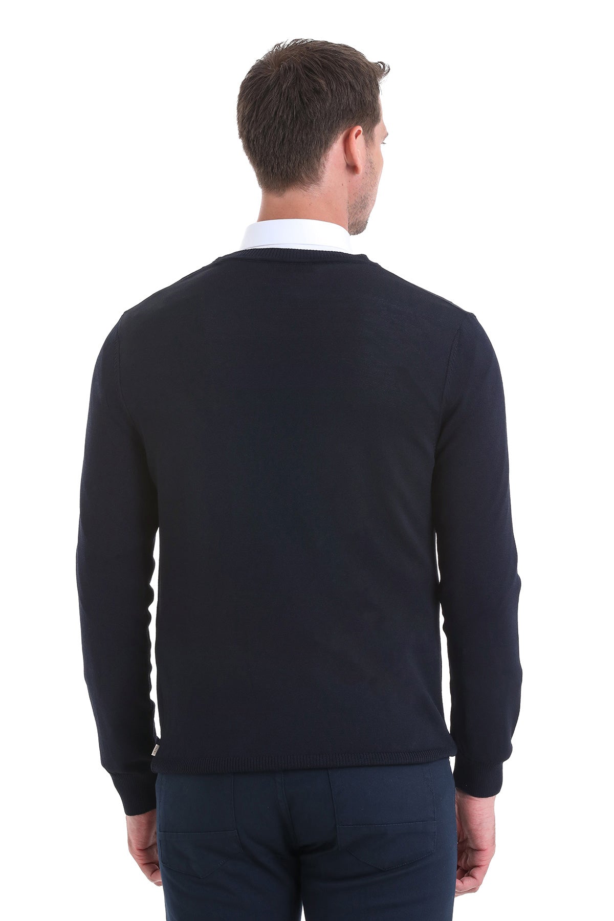 Regular Fit Navy Crewneck Sweater - SAYKI