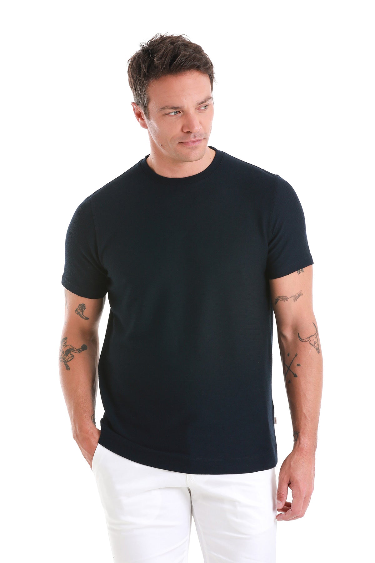 Regular Fit Navy Crewneck T-Shirt - SAYKI