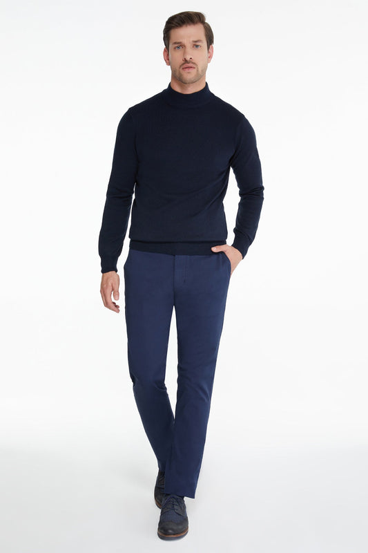 Regular Fit Navy Mock Neck Sweater - SAYKI