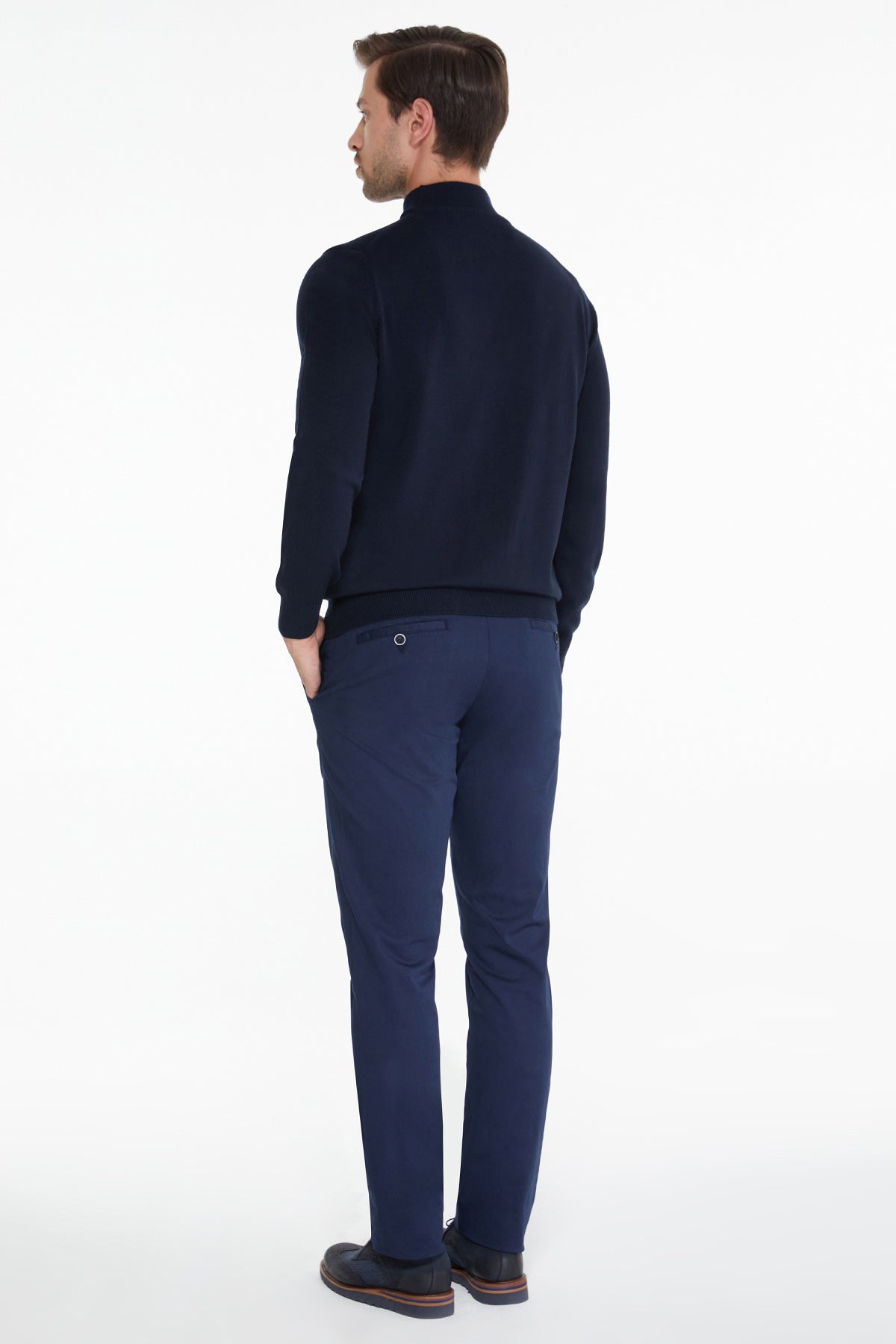 Regular Fit Navy Mock Neck Sweater - SAYKI