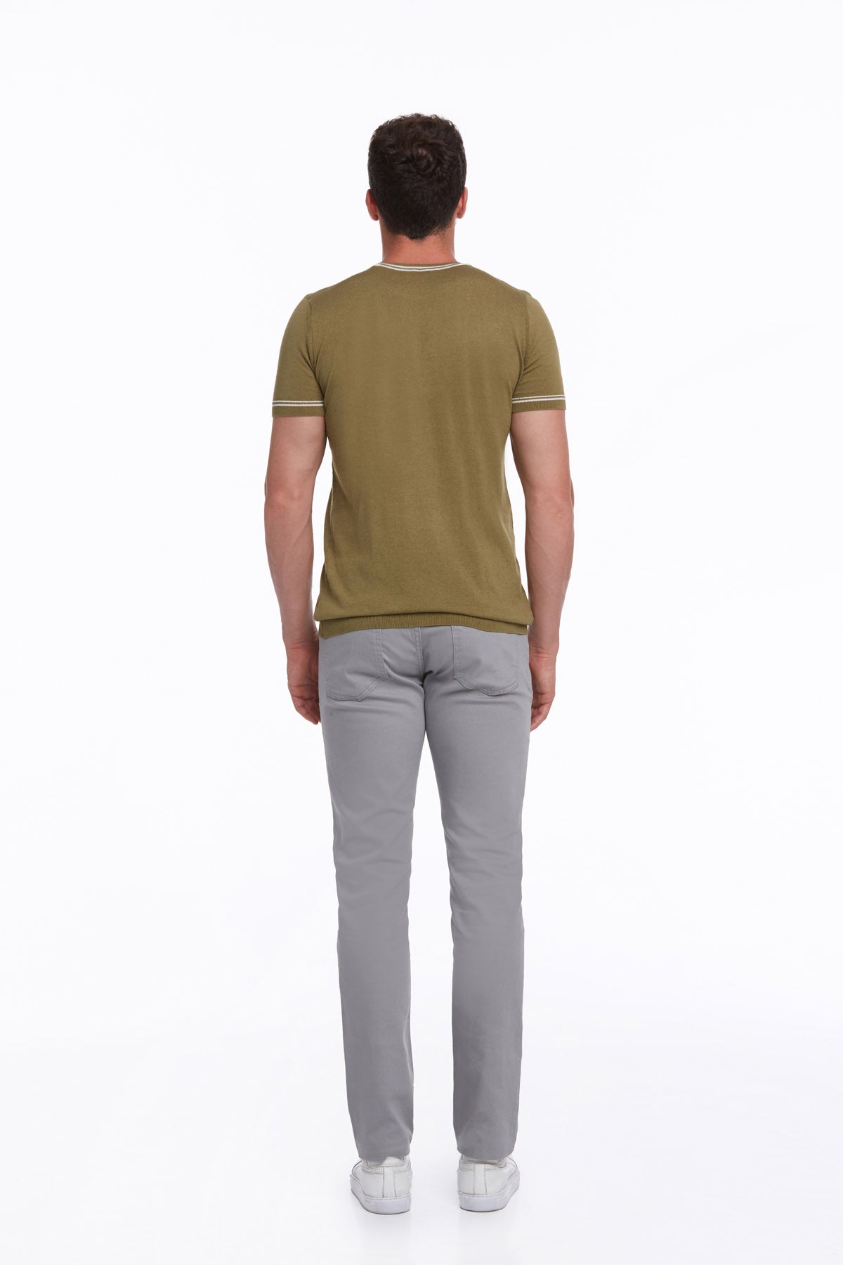 Regular Fit Olive Basic Crew Neck T-Shirt - SAYKI