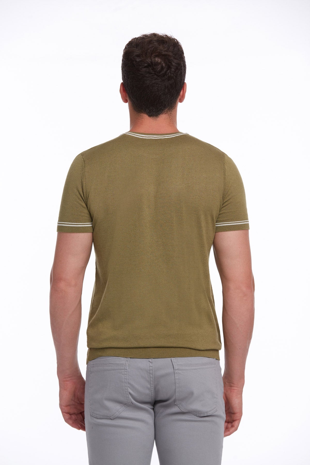 Regular Fit Olive Basic Crew Neck T-Shirt - SAYKI