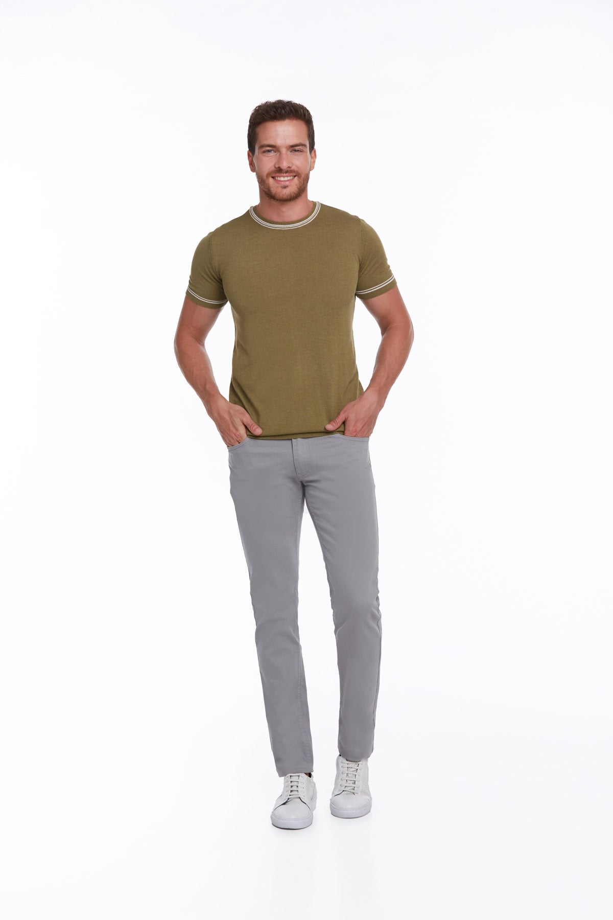 Regular Fit Olive Basic Crew Neck T-Shirt - SAYKI