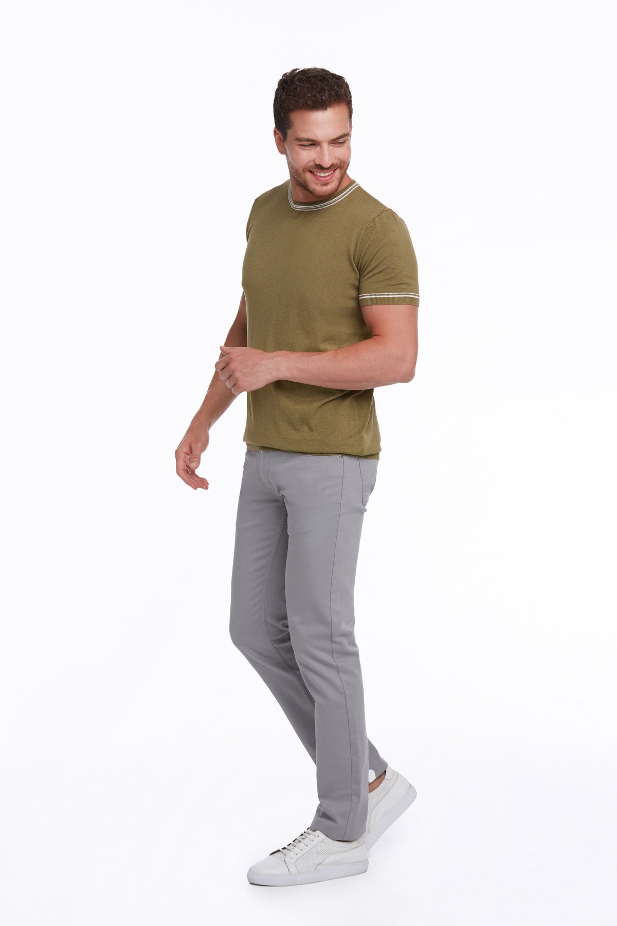 Regular Fit Olive Basic Crew Neck T-Shirt - SAYKI