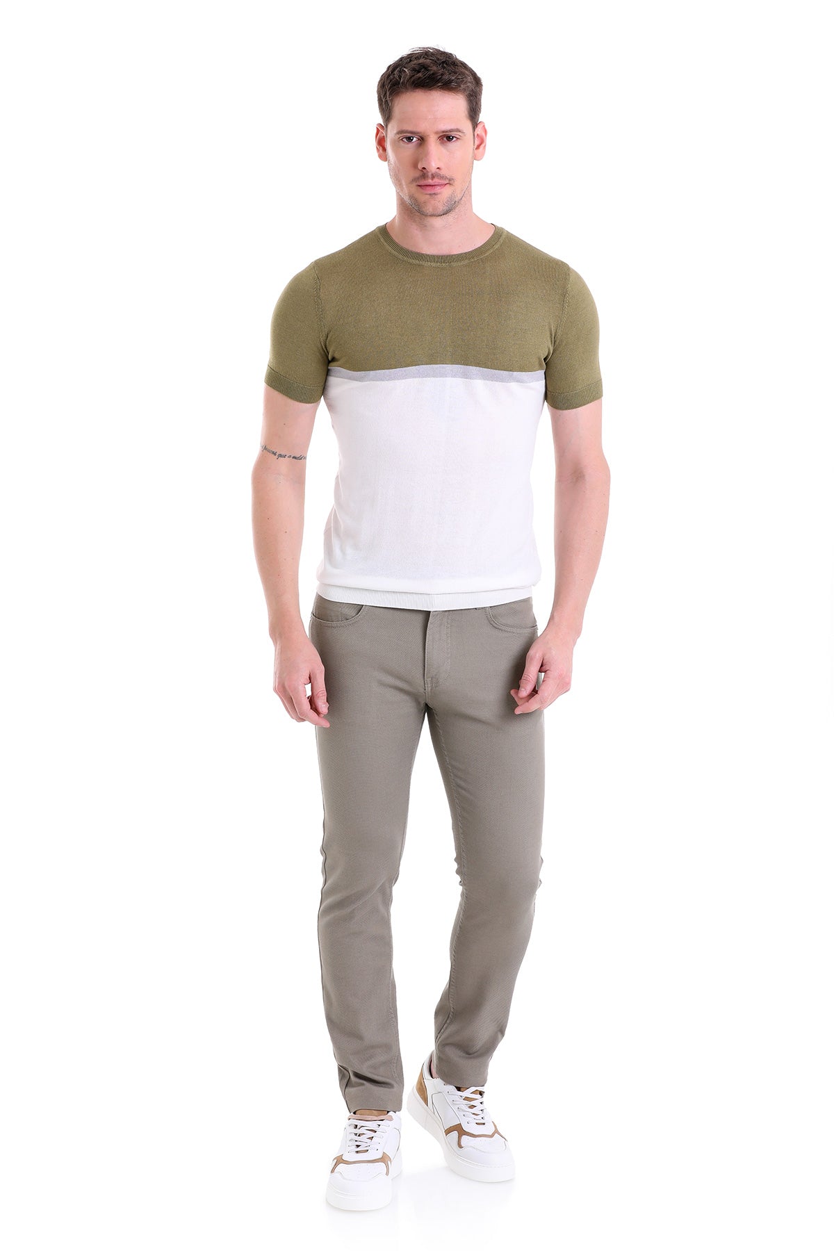 Regular Fit Olive Crew Neck T-Shirt - SAYKI