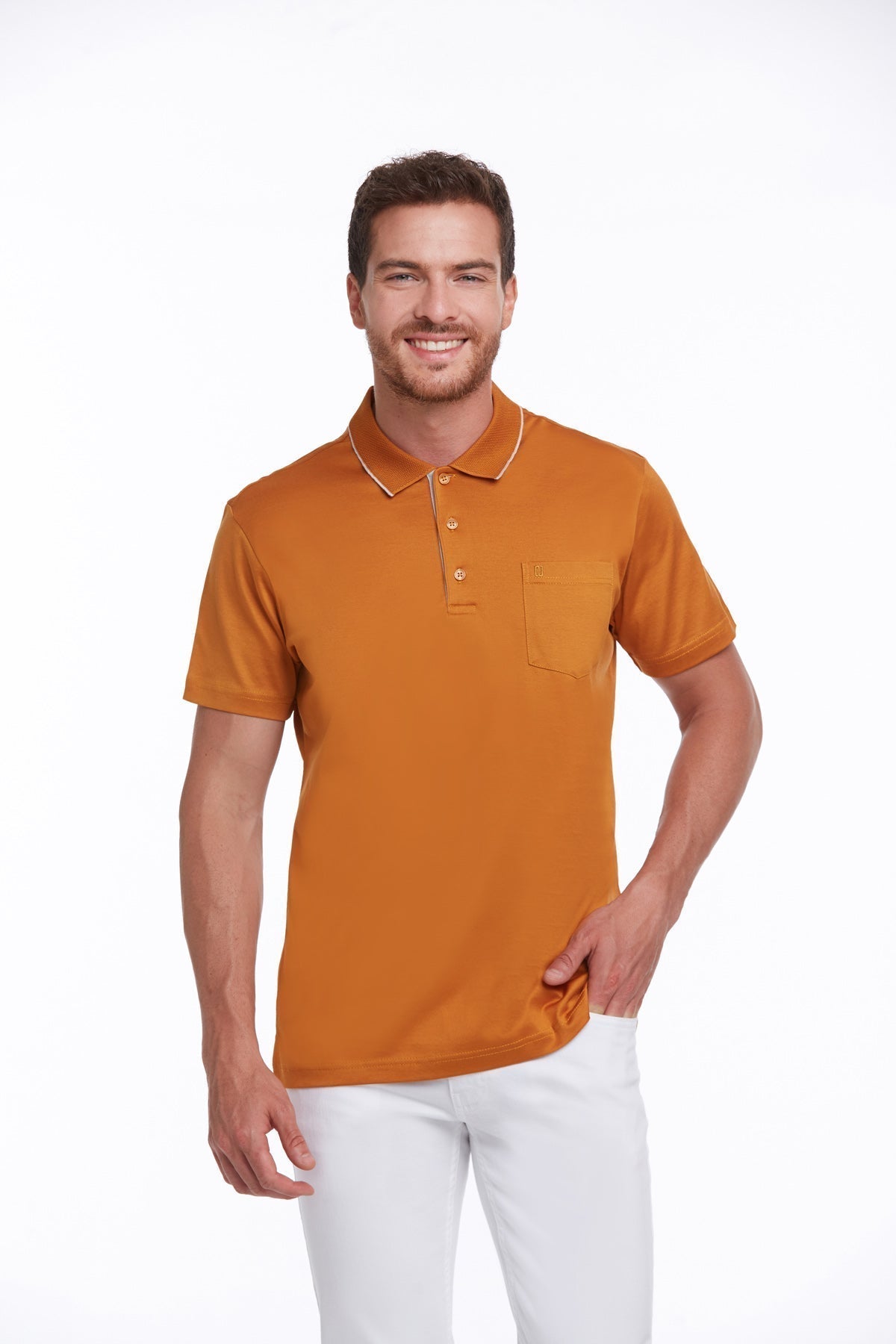 Regular Fit Orange Basic Cotton Polo T-Shirt - SAYKI