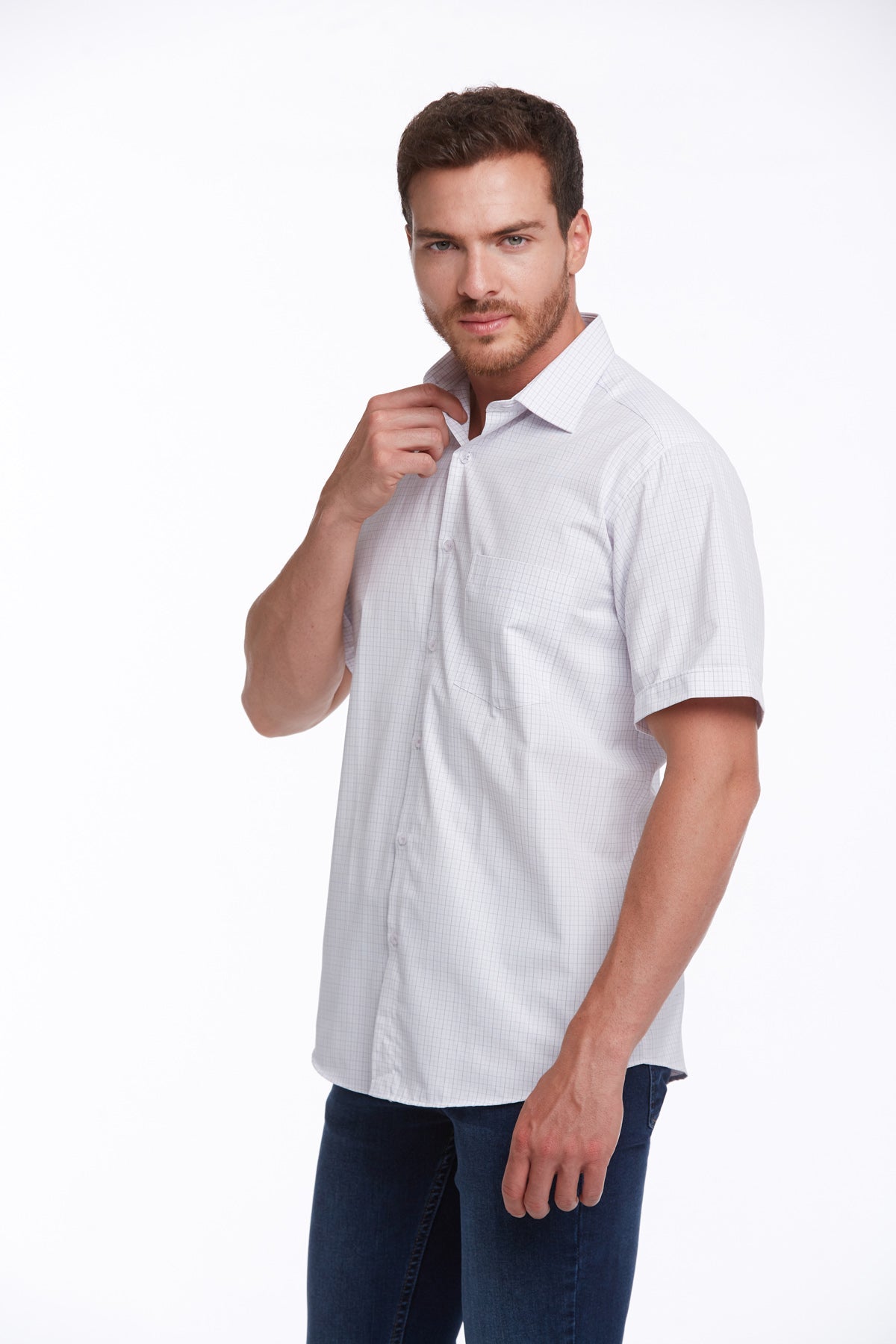 Regular Fit Pin Check Cotton Blend Lilac Dress Shirt - SAYKI