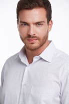 Regular Fit Pin Check Cotton Blend Lilac Dress Shirt - SAYKI