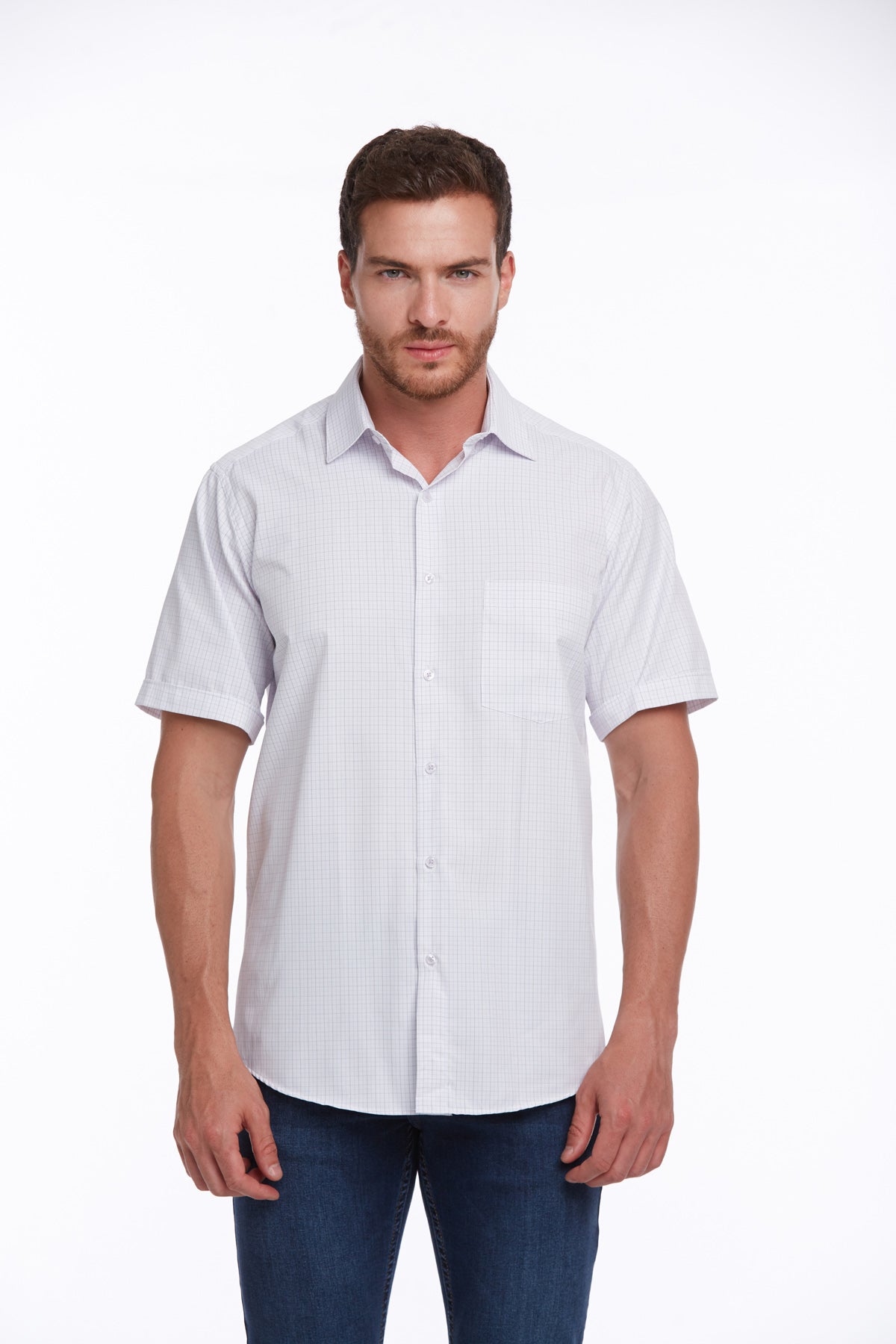 Regular Fit Pin Check Cotton Blend Lilac Dress Shirt - SAYKI