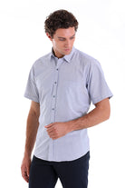 Regular Fit Pin Check Cotton Blend Navy Dress Shirt - SAYKI