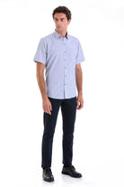 Regular Fit Pin Check Cotton Blend Navy Dress Shirt - SAYKI