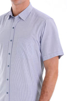 Regular Fit Pin Check Cotton Blend Navy Dress Shirt - SAYKI