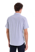 Regular Fit Pin Check Cotton Blend Navy Dress Shirt - SAYKI