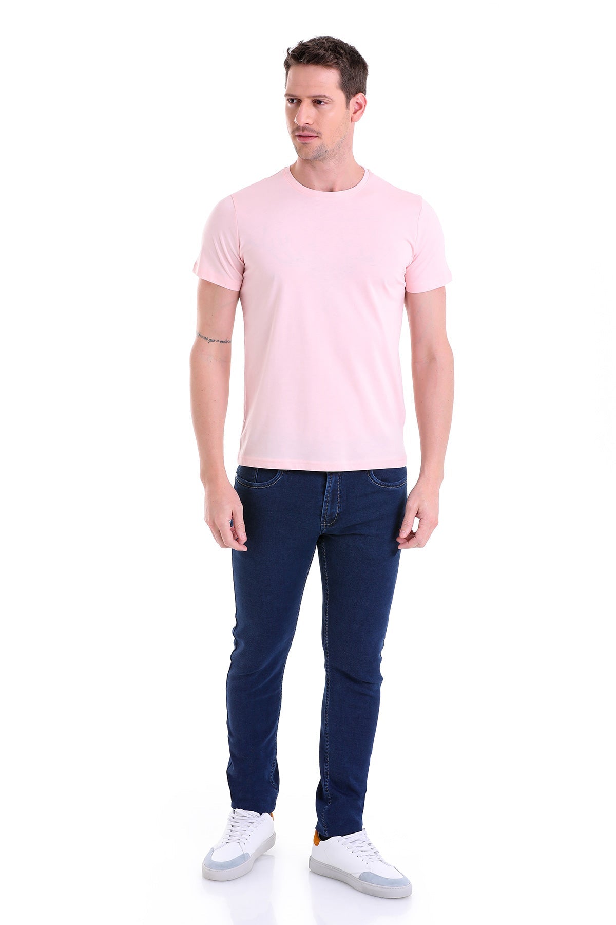 Regular Fit Pink Basic Cotton Crew Neck T-Shirt - SAYKI