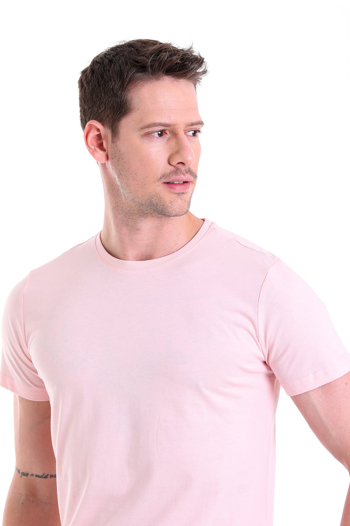 Regular Fit Pink Basic Cotton Crew Neck T-Shirt - SAYKI