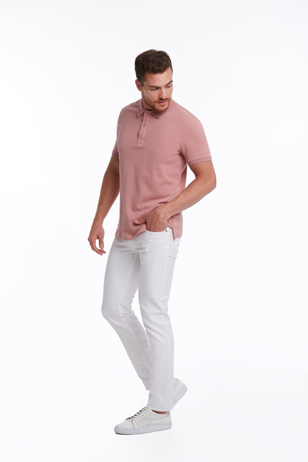 Regular Fit Pink Basic Cotton Polo T-Shirt - SAYKI