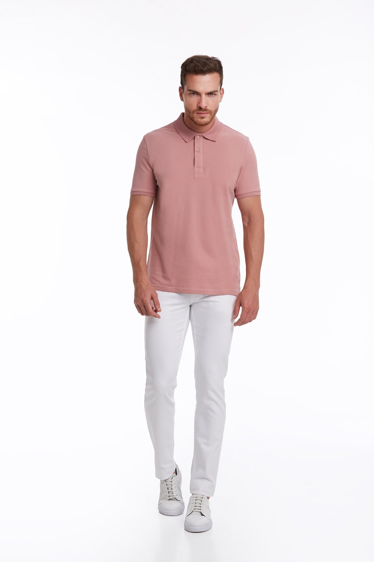 Regular Fit Pink Basic Cotton Polo T-Shirt - SAYKI
