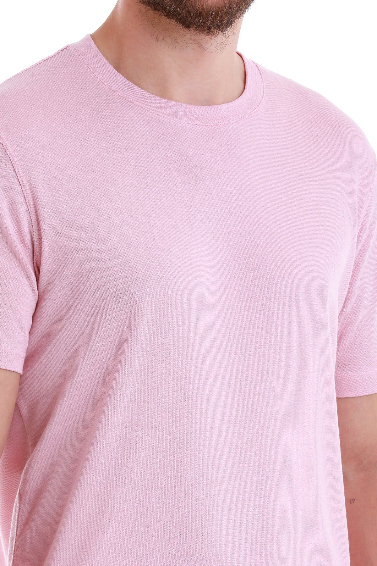 Regular Fit Pink Cotton Blend Crew Neck T-Shirt - SAYKI