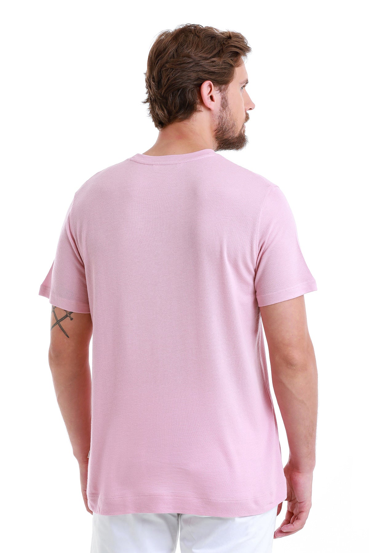 Regular Fit Pink Cotton Blend Crew Neck T-Shirt - SAYKI