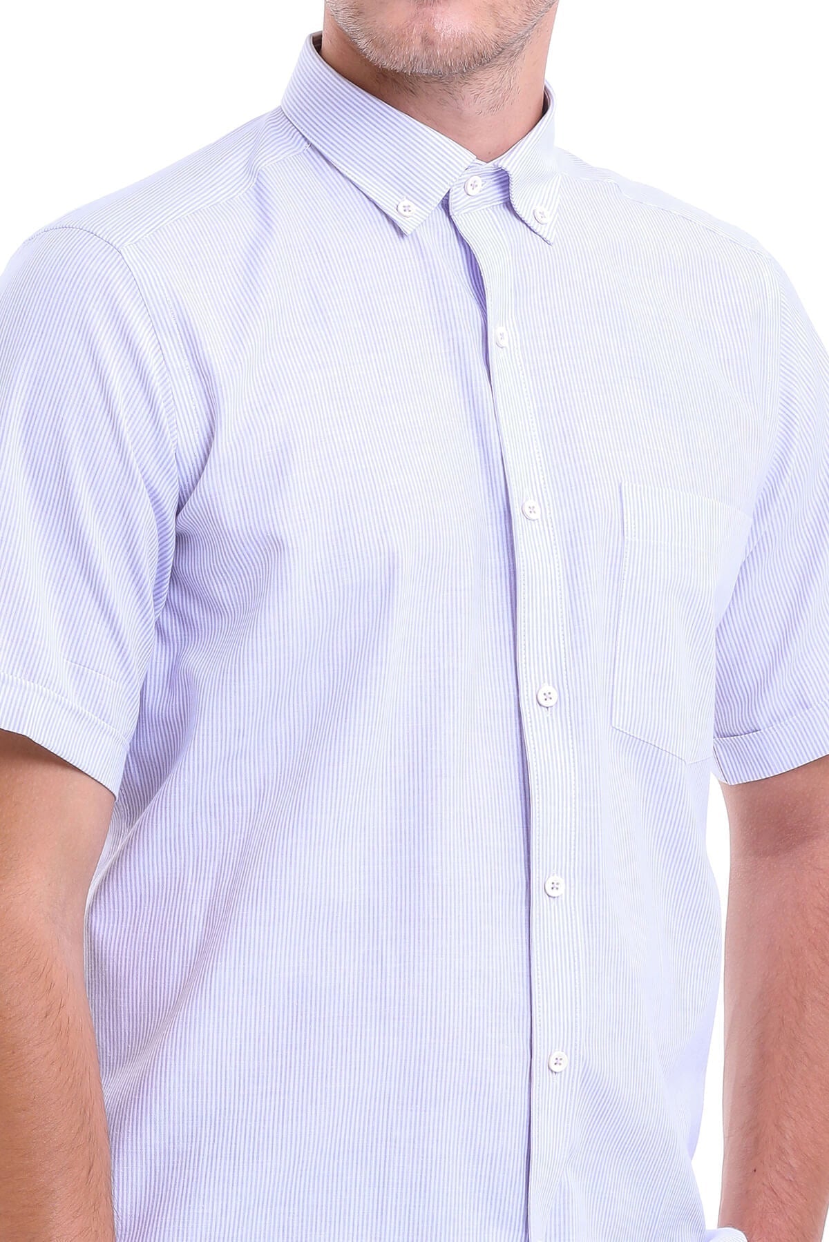 Regular Fit Pinstripe Cotton Blend Lilac Dress Shirt - SAYKI