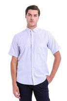 Regular Fit Pinstripe Cotton Blend Lilac Dress Shirt - SAYKI