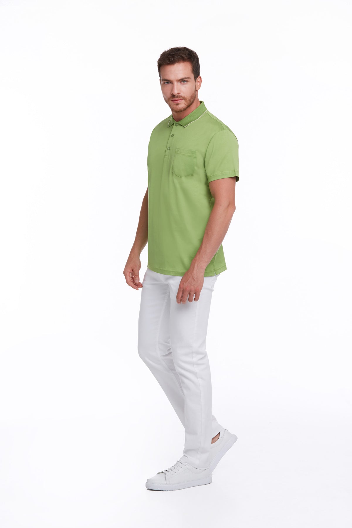 Regular Fit Pistachio Green Basic Cotton Polo T-Shirt