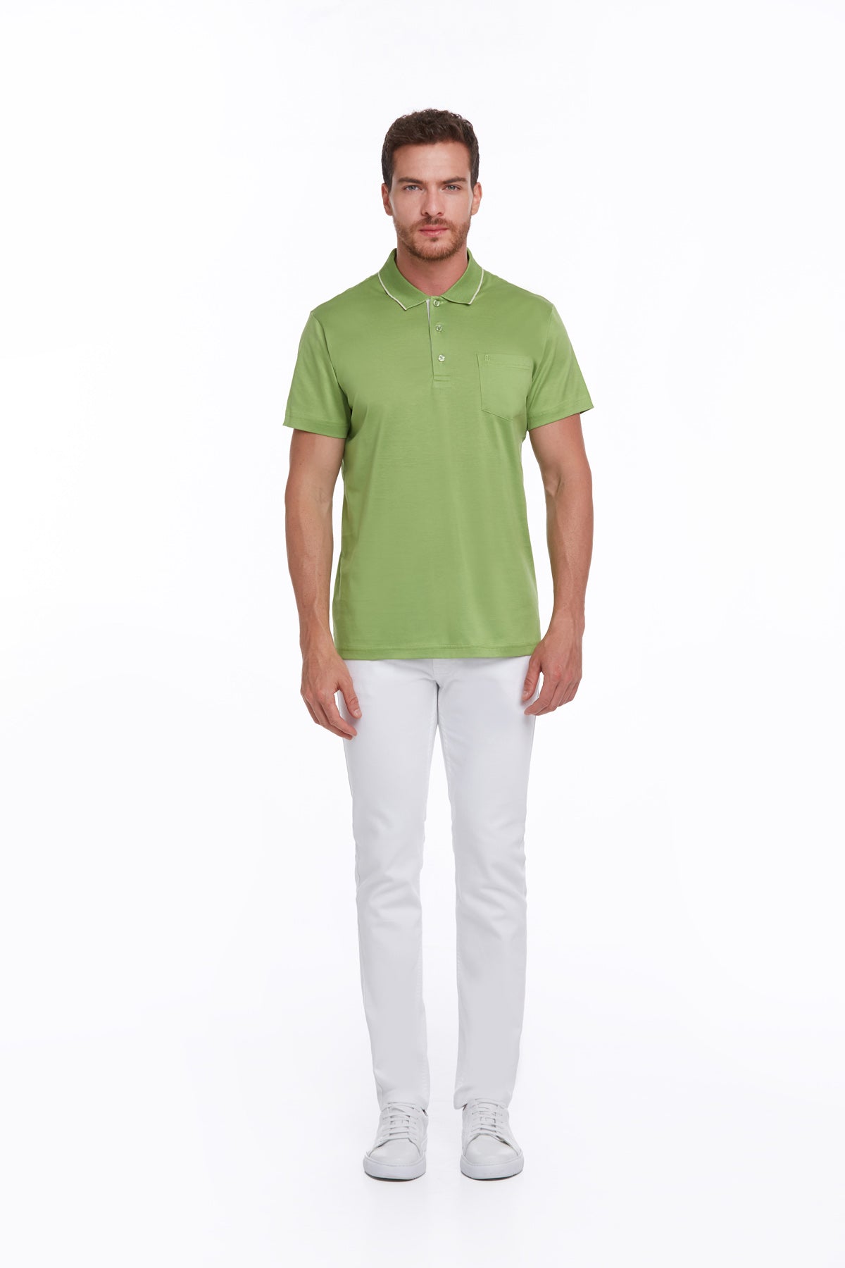 Regular Fit Pistachio Green Basic Cotton Polo T-Shirt