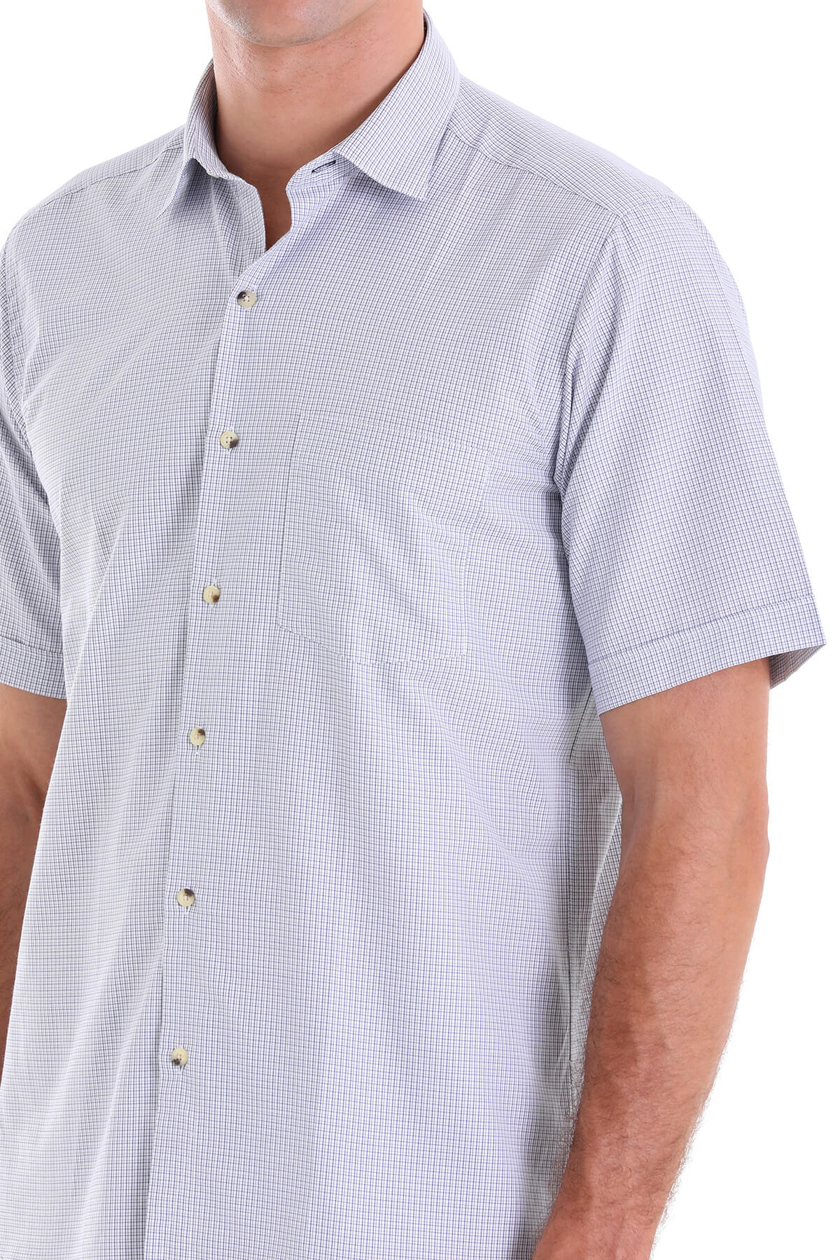 Regular Fit Plaid Cotton Blend Beige Dress Shirt - SAYKI