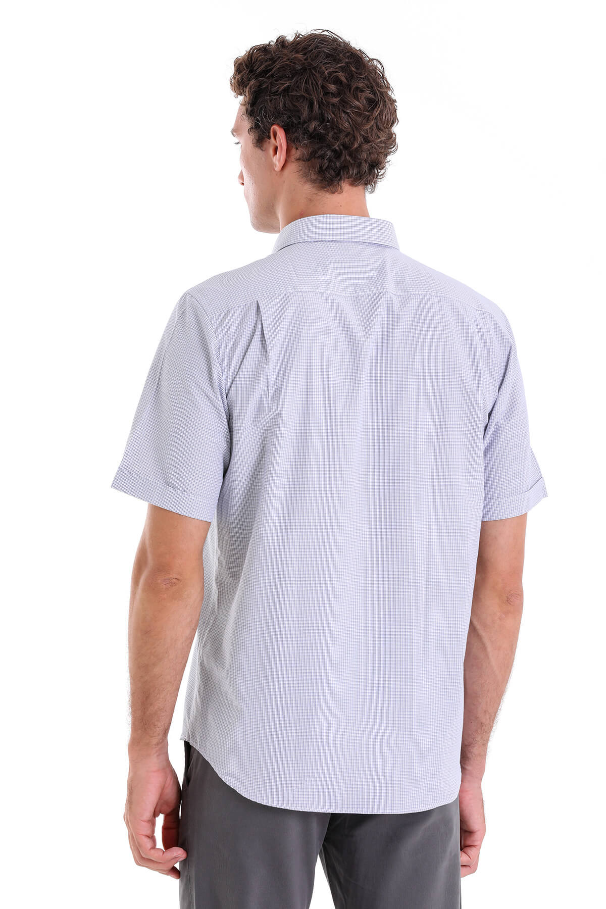 Regular Fit Plaid Cotton Blend Beige Dress Shirt - SAYKI