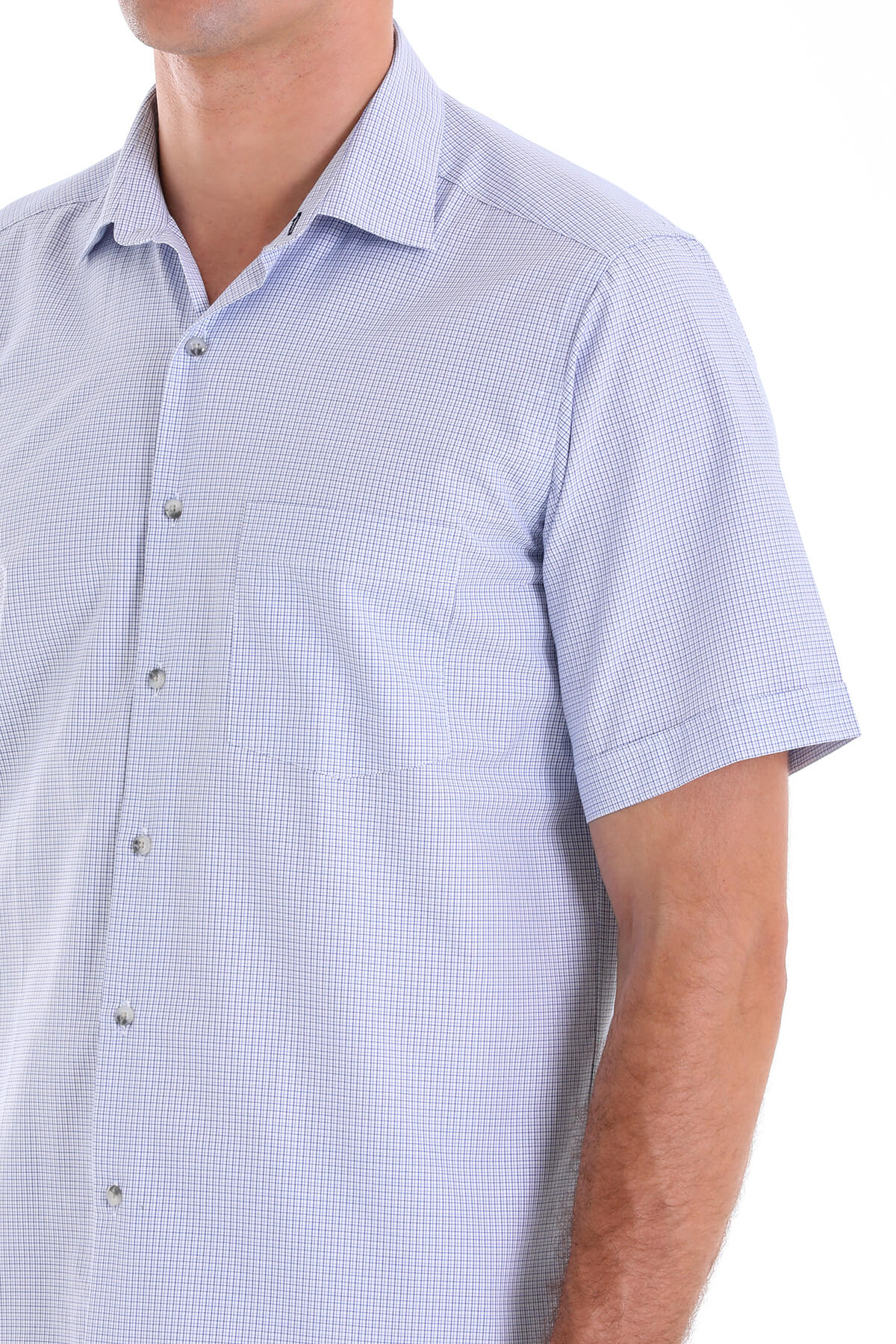 Regular Fit Plaid Cotton Blend Blue Dress Shirt - SAYKI