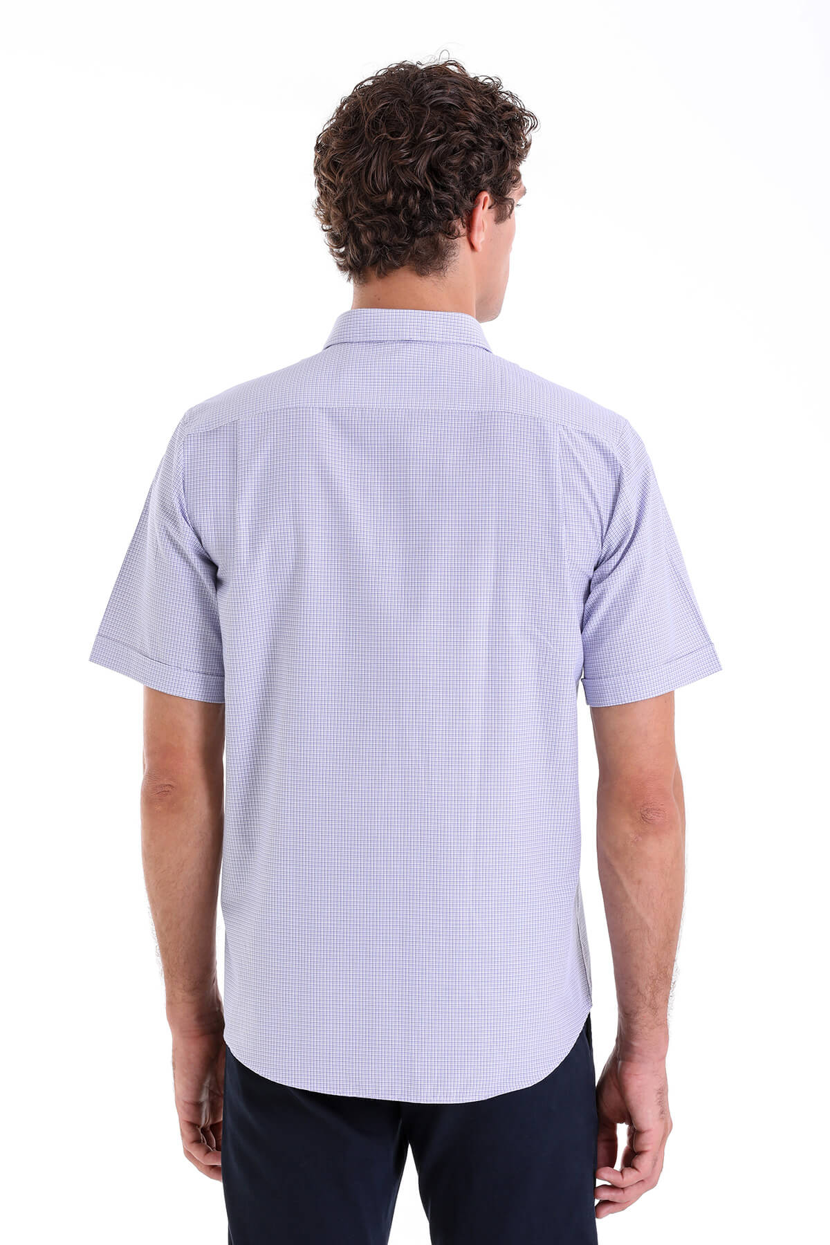 Regular Fit Plaid Cotton Blend Purple Dress Shirt - SAYKI