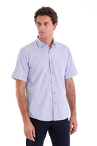 Regular Fit Plaid Cotton Blend Purple Dress Shirt - SAYKI