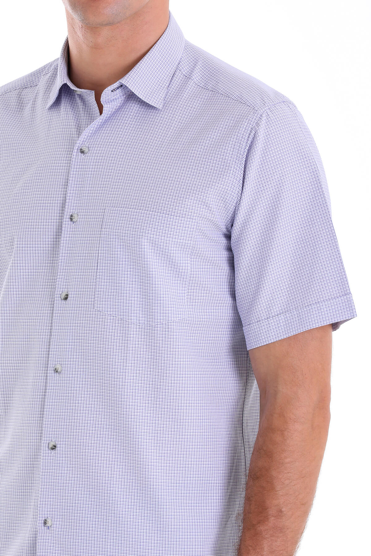 Regular Fit Plaid Cotton Blend Purple Dress Shirt - SAYKI