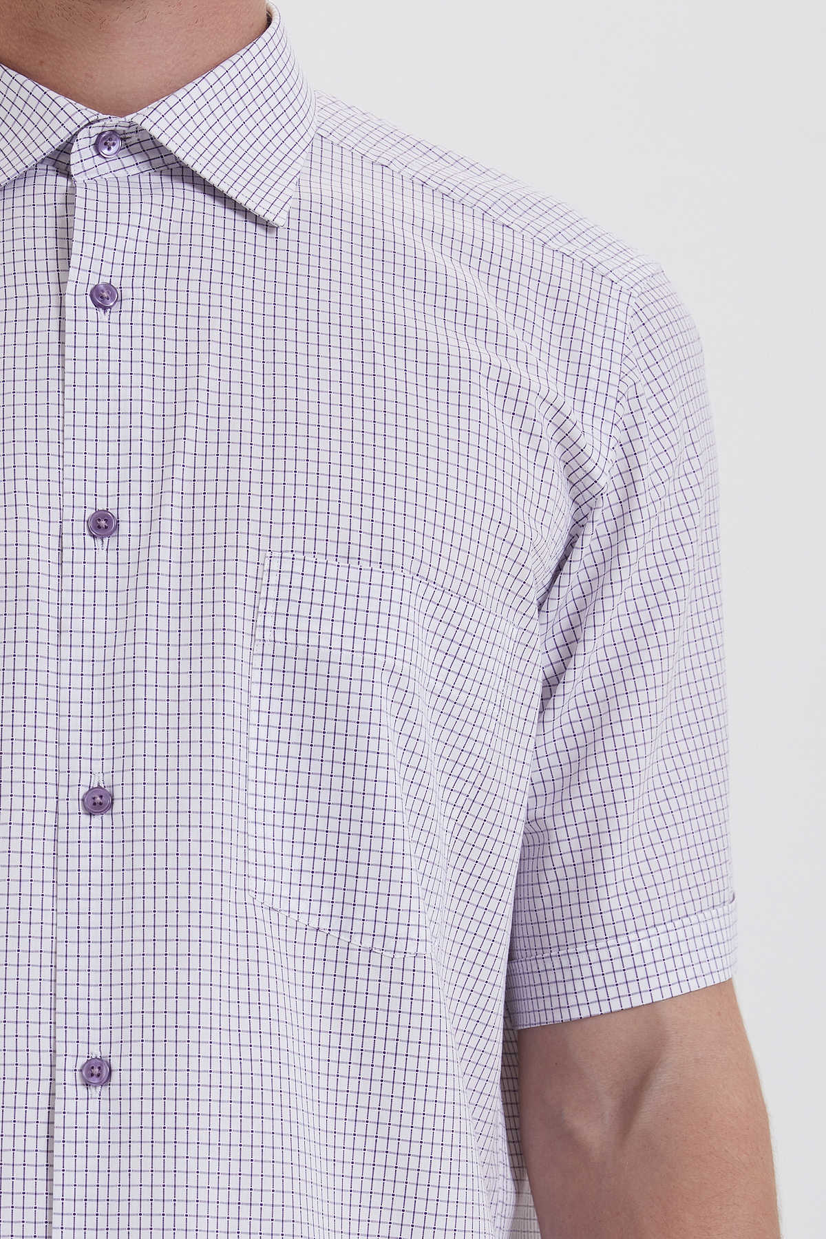 Regular Fit Plaid Cotton Purple Dress Shirt - SAYKI